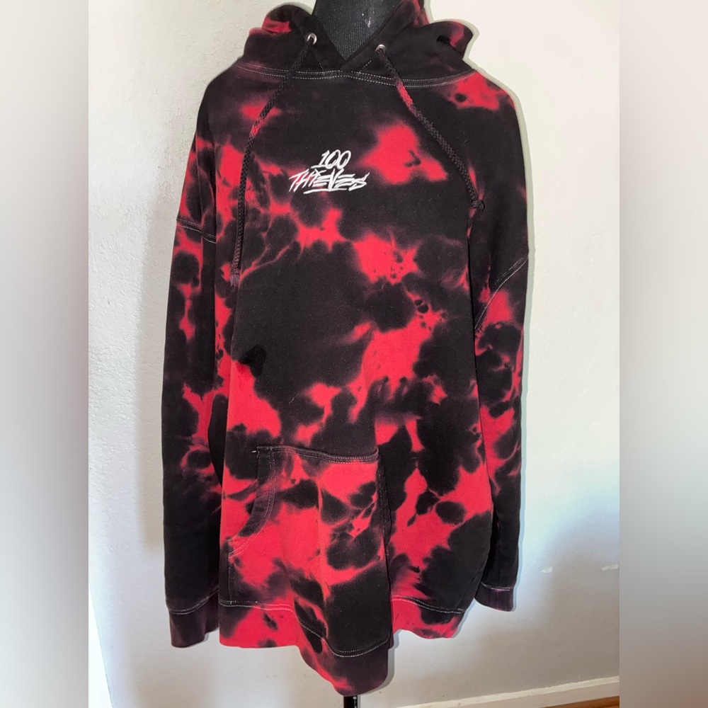 100 Thieves Red & Black Tie-Dye Crewneck Hoodie